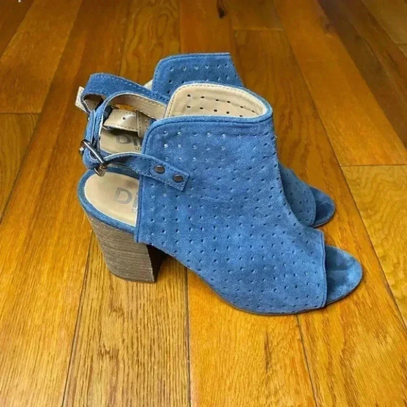 Diba Blue Suede Peep Toe Laser Cut Booties - Picture 6 of 10